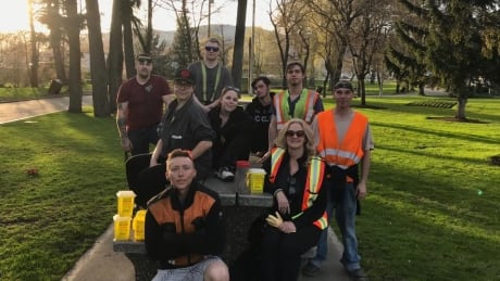 Kai Eli (front) poses for a photo in the park surrounded by his assembled team of Polson Avengers. Polson Avengers
