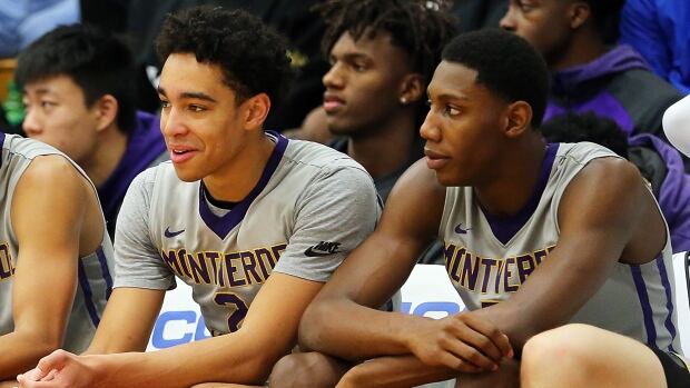 Andrew Nembhard and R.J. Barrett of Montverde Academy look on from the bench during a game against Mater Dei High School during the 2018 Spalding Hoophall Classic at Blake Arena at Springfield College on Jan. 15, 2018 in Springfield, Mass. Andrew Nembhard, R.J. Barrett