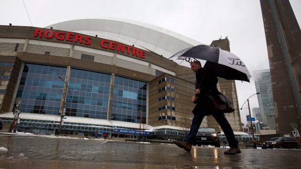 The Blue Jays were forced to postpone a game last week after falling ice from the CN Tower damaged the roof of the Rogers Centre. WEA Ont Ice Storm 20180416