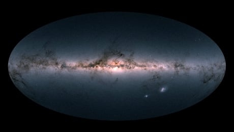 This image provided by the European Space Agency ESA, is Gaia's all-sky view of our Milky Way Galaxy and neighbouring galaxies, based on measurements of nearly 1.7 billion stars. The map shows the total brightness and colour of stars observed by the ESA satellite in each portion of the sky between July 2014 and May 2016. Europe Space Map