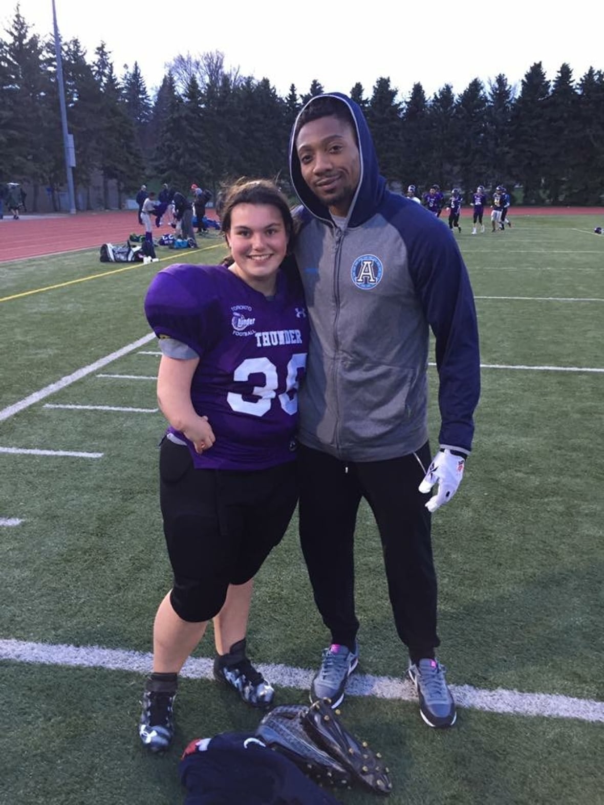 In this file photo, Para athlete Katie Pegg is pictured with former Toronto Argonauts defensive back Jermaine Gabriel.