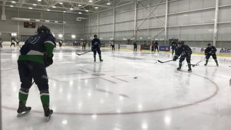 Team North on the ice at the National Aboriginal Hockey Championship in Membertou, N.S., May 2018. National Aboriginal Hockey Championship