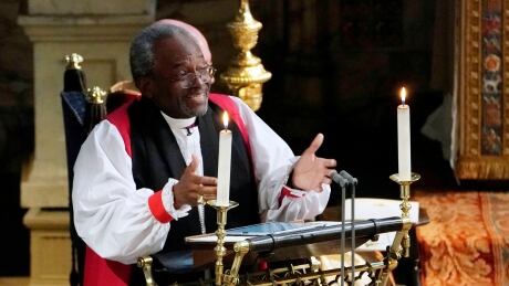 The Most Rev Bishop Michael Curry, primate of the Episcopal Church, gives an address during the wedding of Prince Harry and Meghan Markle in St George's Chapel at Windsor Castle in Windsor, Britain, May 19, 2018. Owen Humphreys/Pool via REUTERS - RC1CE2F969C0 BRITAIN-ROYALS/