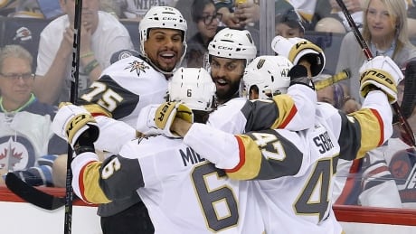 Ryan Reaves, top left, scored what proved to be the series-clinching goal for the Vegas Golden Knights in the Western Conference final. Vegas Golden Knights Reach Stanley Cup