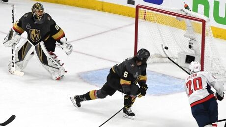 Washington's Lars Eller scores his team's first goal in their 3-2 win over the Vegas Golden Knights in Game 2 on Wednesday. 775169121SR00131_2018_NHL_S