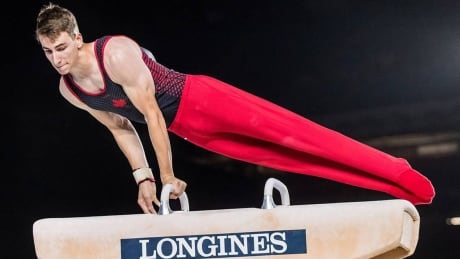Thierry Pellerin, pictured at the 2017 world championships, earned pommel horse gold for Canada at a World Challenge Cup event in Guimaraes, Portugal. Thierry Pellerin Gymnastics Canada Gold