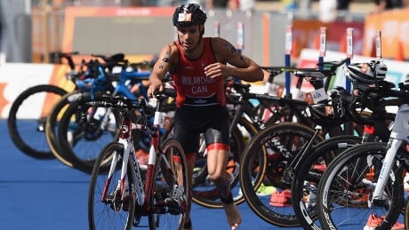 Tyler Mislawchuk, pictured at the 2018 Commonwealth Games, finished third at the ITU Triathlon World Cup race in Antwerp, Belgium.
775140097MR074_Triathlon_Co