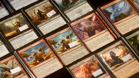 This June 28, 2017 photo shows "Magic: The Gathering" cards available at The Comic Shop in Fairbanks, Alaska. The store's quirky offerings, knowledgable staff and daily events, along with a loyal following, have helped it endure since 1975. (Eric Engman/Fairbanks Daily News-Miner via AP) Alaska Comic Shop