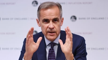 The Governor of the Bank of England Mark Carney speaks to reporters during a press conference on Thursday. The pound dropped after his comments Friday, even though Carney said he believed a no-deal Brexit was a 'relatively unlikely possibility.'<br />
BRITAIN ECONOMY BANK OF ENGLAND