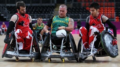 Patrice Dagenais, left, and Trevor Hirschfield, right, seen above in this file photo, will lead Canada as co-captains at the wheelchair rugby world championships, beginning on Sunday at 12 a.m. ET. CBC Sports is providing a free livestream of all the action through to the final on Aug. 10. dagenais-hirschfield-061812-620