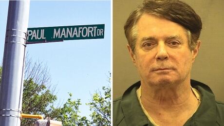 Former Trump campaign manager Paul Manafort, right, shown in his mug shot, is currently on trial for financial crimes from charges brought by U.S. special counsel Robert Mueller. The news has been 'embarrassing' for some locals from his home town of New Britain, Conn., where a street is named after his father, Paul Manafort, Sr. manafortdrive-1.jpg