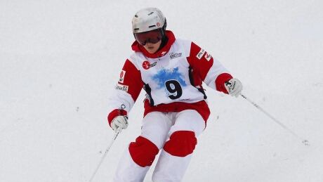 Maxime Dufour-Lapointe of Canada races during the women's moguls qualification at a World Cup event in 2017. SKI ACRO MAXIME DUFOUR LAPOINTE RETRAITE