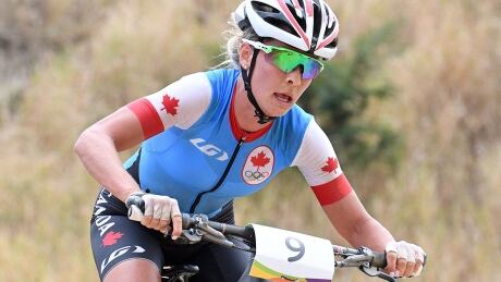 Canada's Emily Batty, pictured at the Rio Olympics in 2016, raced to third place in the women's elite cross-country event at the UCI Mountain Bike World Cup in Mont-Sainte-Anne, Que., on Sunday. batty-emily-20160820-1180
