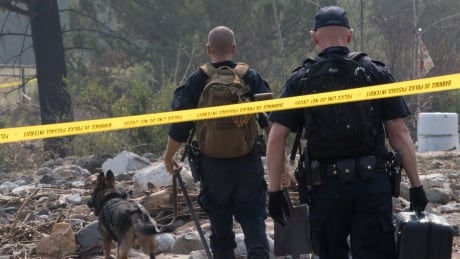 Police search for the body of 67-year-old Valerie Morris after she was swept away in a mudslide near Cache Creek on Saturday. Cache Creek Mudslide August 2018