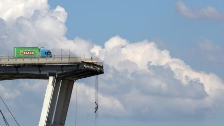 The collapsed Morandi Bridge is seen in the Italian port city of Genoa, Italy, on Aug.15, 2018. ITALY-MOTORWAY/COLLAPSE