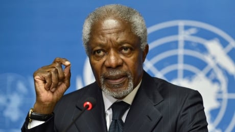 FILE - In this Thursday Aug. 2, 2012 file photo Kofi Annan speaks during a press briefing, at the European headquarters of the United Nations, UN, in Geneva, Switzerland. Annan, one of the world's most celebrated diplomats and a charismatic symbol of the United Nations who rose through its ranks to become the first black African secretary-general, has died. He was 80. (Martial Trezzini, Keystone via AP, File) Switzerland Obit Annan