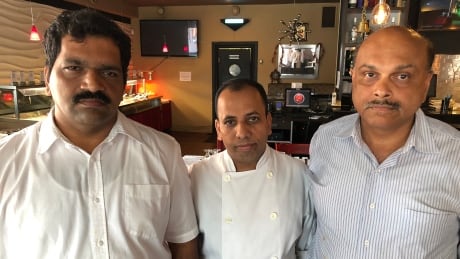 Left to right: Kochin Kitchen partners Nelson Abraham, Anil Oorkolil and Biju George have family in Kerala, India and plan to send money for relief from their fundraiser. kochin kitchen partners