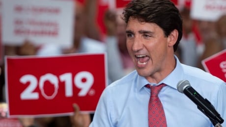 Prime Minister Justin Trudeau addresses supporters during his nomination meeting in Montreal on Sunday. Trudeau Nomination 20180819