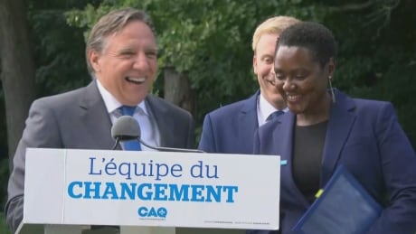 CAQ leader François Legault, seen with Pontiac candidate Olive Kamanyana, is promising to build a new hospital in western Quebec if elected. francois legault caq hospital outaouais quebec election