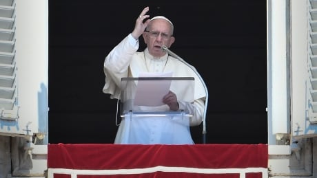 Pope Francis delivers a speech to the faithful prior to the Angelus prayer, on August 19, 2018 at St. Peter's square in the Vatican. (Photo by Filippo MONTEFORTE / AFP) (Photo credit should read FILIPPO MONTEFORTE/AFP/Getty Images) AFP_18G6I9