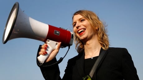 Chelsea Manning addresses participants at an anti-fracking rally in Baltimore on April 18, 2018. Manning will not be allowed to enter Australia for a speaking tour scheduled to start Sunday, Sept. 2, 2018. Australia Chelsea Manning
