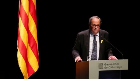 Catalan leader Quim Torra gives a speech at Catalonia's National Theatre (TNC) in Barcelona, Spain September 4, 2018. SPAIN-POLITICS/CATALONIA