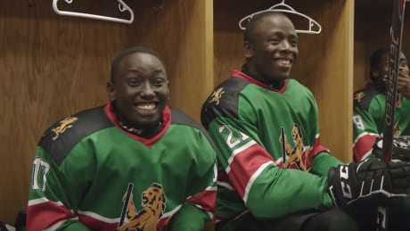 Players on the Kenya Ice Lions couldn't contain their joy when NHL stars Sidney Crosby and Nathan MacKinnon walked into the dressing room as surprise teammates. kenya-ice-lions