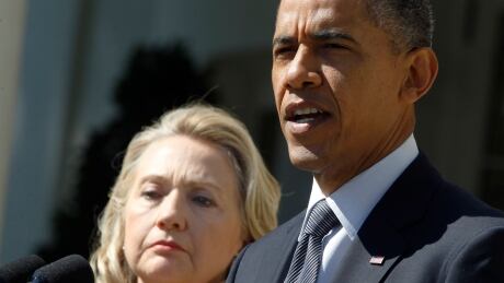 U.S. President Barack Obama is shown alongside Secretary of State Hillary Clinton in September 2012. OBAMA