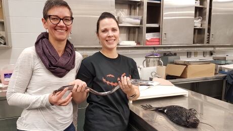 Karen Dwyer (glasses) Christina Bourne DFO fishery biologists