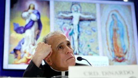 Cardinal Daniel DiNardo, president of the U.S. Conference of Catholic Bishops, looks up while holding a press conference at the USCCB general assembly in Baltimore, Maryland, U.S., November 12, 2018. CHURCH-ABUSE/USA-BISHOPS
