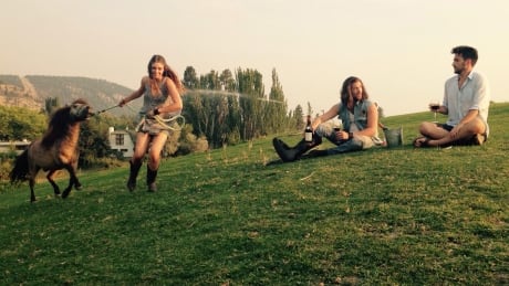 A scene from the film The Orchard, set in the Okanagan in and filmed Aug. 2015: (from left to right) Smartie the horse, Morgan Taylor Campbell, Chris McNally and Matt Angel. The Orchard