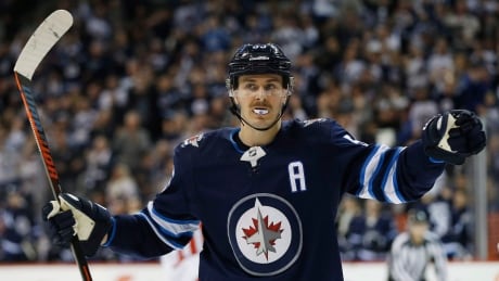 Mark Scheifele of the Jets celebrates a goal during Winnipeg's 3-1 win over the Washington Capitals on Wednesday.
Capitals-Jets-14112018