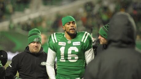 Roughriders quarterback Brandon Bridge was helped of the field last Sunday after taking a late hit from Blue Bombers defensive end Jackson Jeffcoat.
Brandon Bridge photo