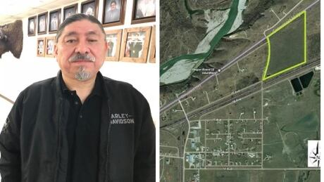 Piikani Nation Chief Stanley Grier says a proposed commercial development along Highway 3, outlined in green, would be an economic boon for the community. Piikani land deal