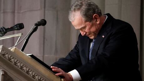 Brian Mulroney calls George H.W. Bush 'most courageous' president in eulogy thumbnail