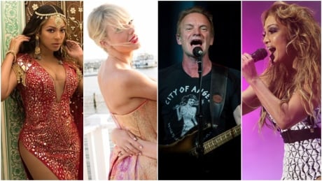 This composite image shows, from left, Beyoncé, Taylor Swift, Sting and Jennifer Lopez. All four music superstars have been surprise performers at weddings in recent years. Celebrity wedding singers