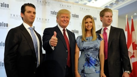 Donald Trump is shown with this three oldest children in Toronto in 2012, from left: Donald Trump Jr., Ivanka Trump and Eric Trump. All have been named in the New York lawsuit.
CANADA/Trumps
