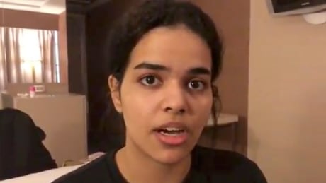 In this Monday, Jan. 7, 2019, image made from video released by Rahaf Mohammed Alqunun/Human Rights Watch, Rahaf Mohammed Alqunun is shown in a hotel room at an international airport in Bangkok, Thailand. Saudi Runaway Woman