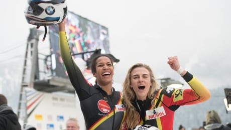 Mariama Jamanka (Left) and Annika Drazek posted the fastest time in both heats of the women's competition for the Bobsleigh World Cup in Schoenau am Koenigssee, Germany. GERMANY BOBSLEIGH WORLD CUP