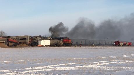 A train hauling grain derailed north of Saskatoon at Highway 11 and Wanuskewin Road. Train derailment north of Saskatoon