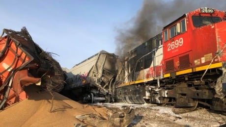 Firefighting crews responded to a train derailment on Highway 11, north of Saskatoon, on Tuesday morning. Warman Fire rescue
