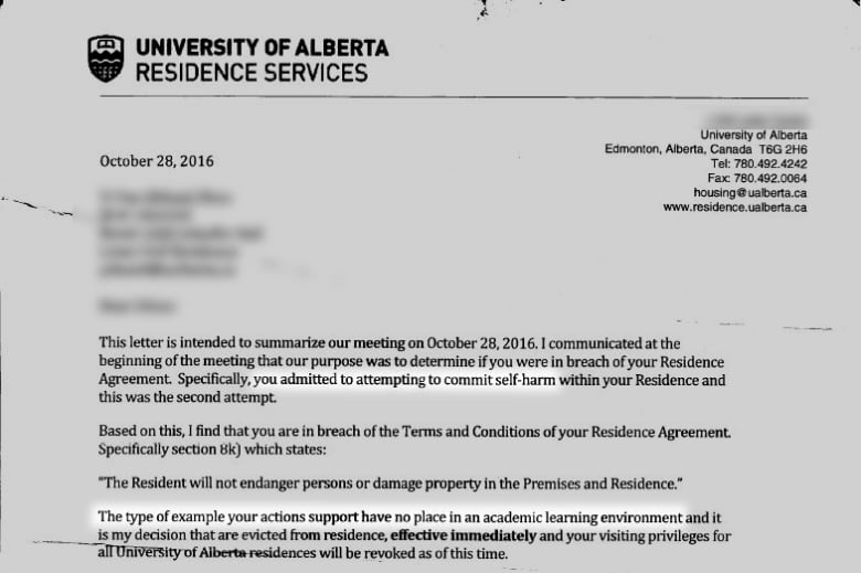 i couldn t believe it university of alberta evicted student after attempt to kill himself cbc news