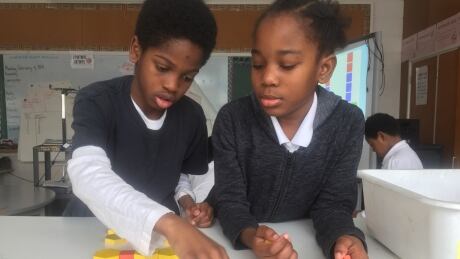 Andwele Osbourne James, right, and Kashae Parks, in a science class at the Africentric Alternative School, where students learn about African contributions to science in addition to the standard curriculum. Africentric school students