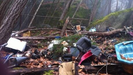 Among the pile of trash at the base of Little Mountain outside Parksville B.C. is, yes, a hot tub. Little Mountain Parksville B.C. trash