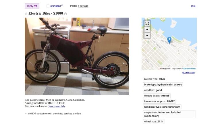 electric bike for sale craigslist