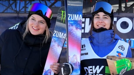 Canadians Cassie Sharpe, left and Rachael Karker, pictured at an earlier event, finished first and second, respectively, at a ski halfpipe World Cup event in Calgary. 50efefc1-ccfe-429a-92f2-7b8051c25eaf.jpg