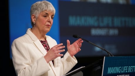 B.C. Finance Minister Carole James outlines Budget 2019 to reporters in Victoria on Tuesday, Feb 19, 2019. CAROLE JAMES BUDGET 2019 LOCKUP