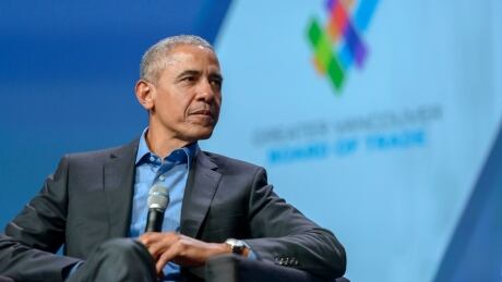 Former United States of America President Barack Obama speaks to a crowd at the Vancouver Convention Centre on March 5, 2018, in an event hosted by the Greater Vancouver Board of Trade. Obama