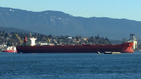 The M.V. Pan Acacia sits anchored in Vancouver Harbour. According to the Transportation Safety Board, it collided with another freighter in the harbour on Sunday just after midnight. M.V. Pan Acacia