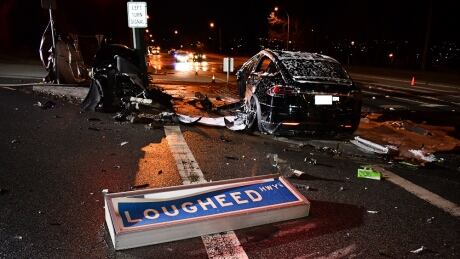 Police found a single vehicle, a Tesla SUV, smashed into a pole and engulfed in flames. The vehicle's driver was pronounced dead at the scene. Coquitlam Lougheed Highway fatal